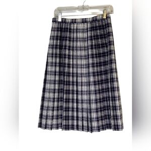 Vintage Pleated Academia Tartan Kilt Blue Plaid Wool Midi Wrap Skirt Size M